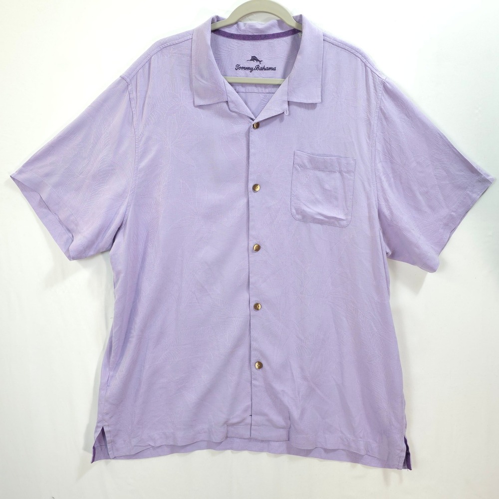 Tommy Bahama Silk Camp Shirt Men XXL/T Jacquard Leaf Lavender Coastal Resortwear